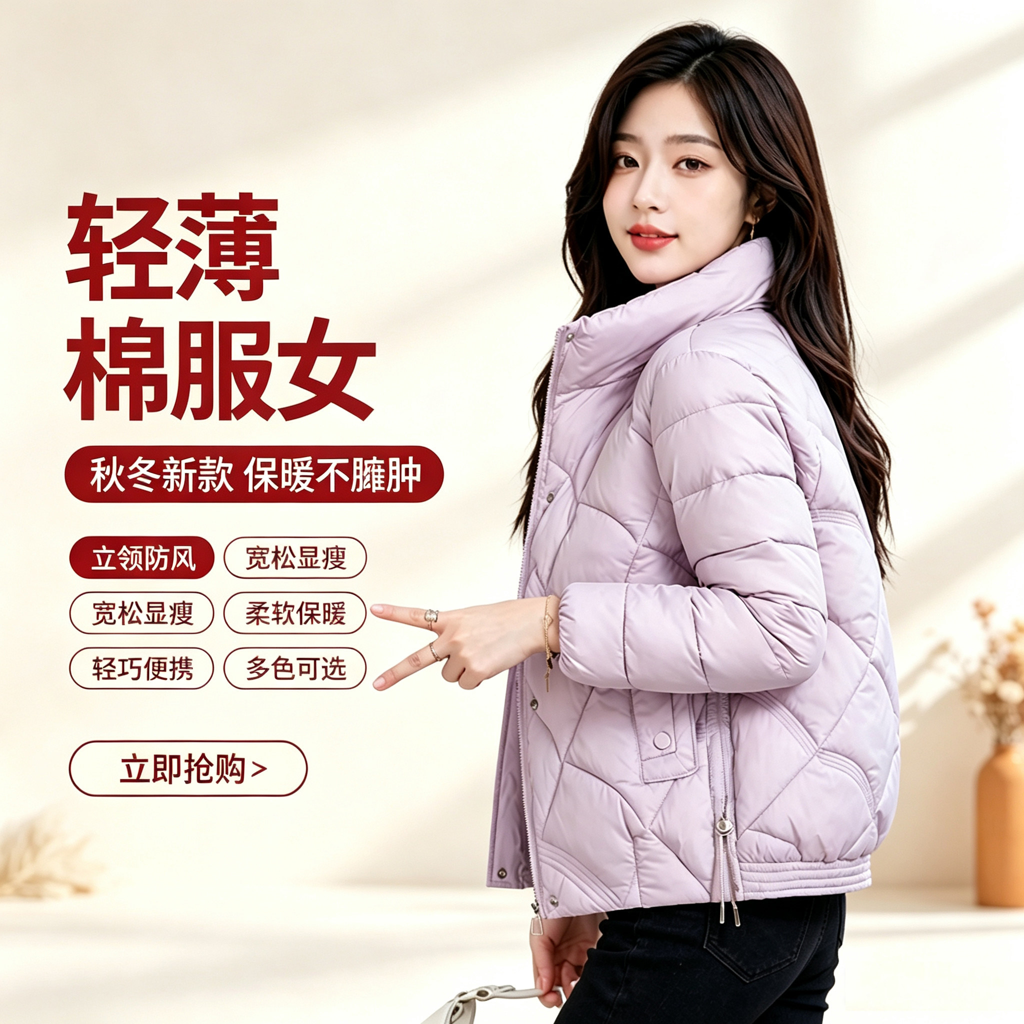 短款立领保暖棉服女小个子通勤图片