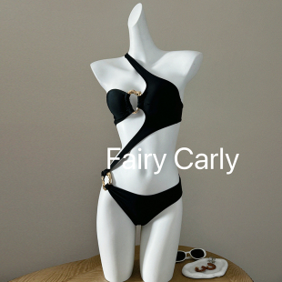 比基尼黑色泳衣女神高腰连体泳装 女夏性感度假高级感泡温泉镂空