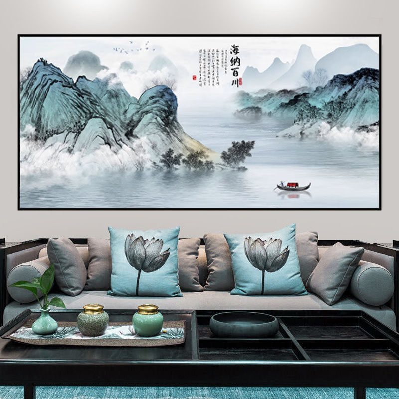 山水画墙纸自粘风景画墙贴