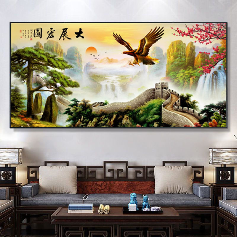 山水画中式墙纸自粘一整张