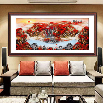 客厅自粘贴画沙发背景墙山水风景画办公室装饰画鸿运当头壁纸画