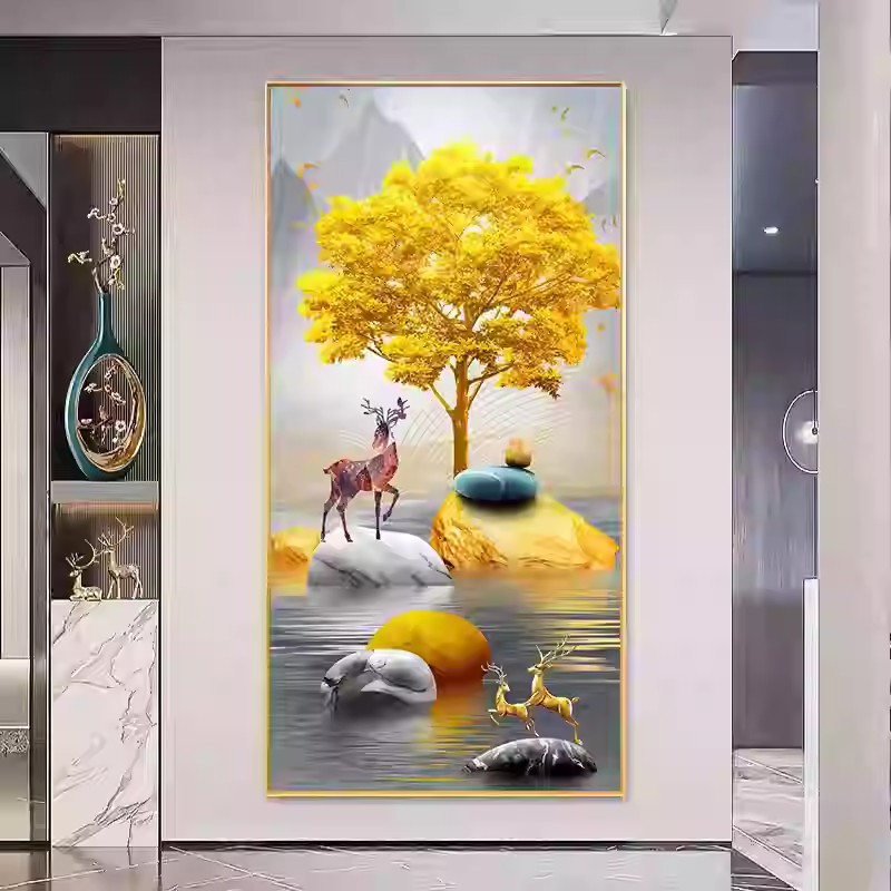 轻奢入户玄关画自粘墙纸过道走廊立体贴画墙贴背景墙装饰壁画贴纸图片