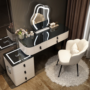 智能梳妆台无线充电现代简约北欧轻奢卧室实木化妆台多功能化妆桌
