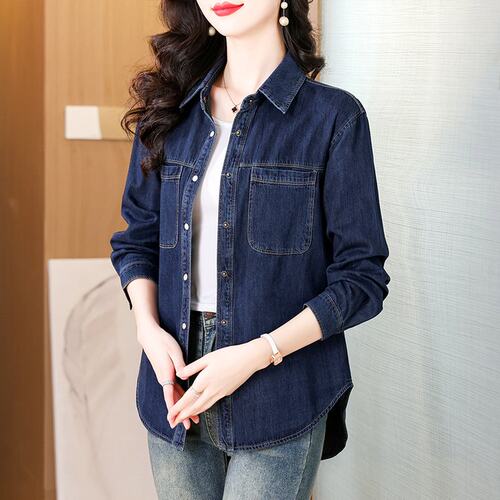 z47春秋装妈妈装40岁50牛仔服长袖衬衫中年气质寸衫a92老年女衬衣
