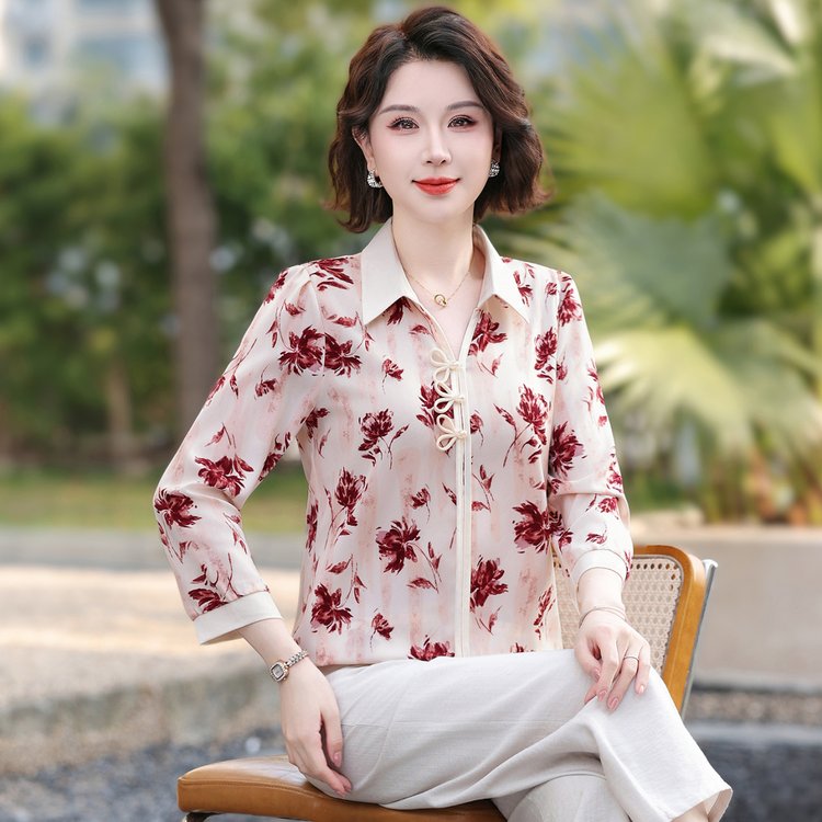 z29中年女装妈妈夏装时尚衬衫宽松上衣中老年春秋a02中式雪纺小衫图片