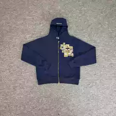 Derschutze Gallery Badge Embroidered Hooded Zipper Sweatshirt, Unisex, Loose Casual Cardigan Jacket
