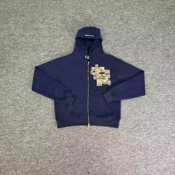 Derschutze Gallery Badge Embroidered Hooded Zipper Sweatshirt, Unisex, Loose Casual Cardigan Jacket
