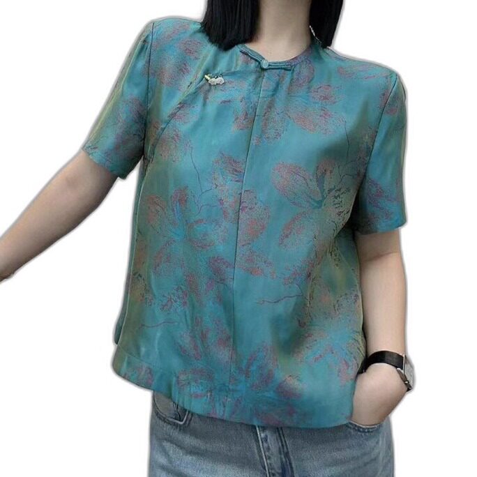 LC夏上新重磅真丝浮光锦简约国风小衫G319-1121