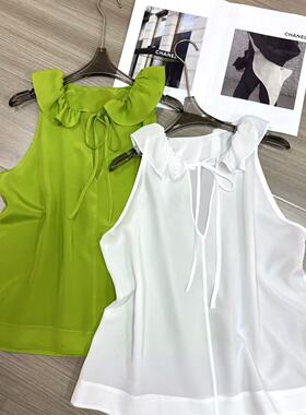 LC-叶领系带设计温柔气质宽松减龄桑蚕丝无袖小衫YS429-G322