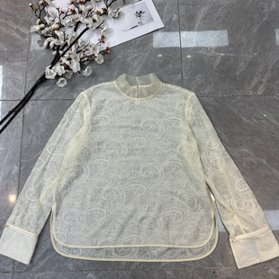YS10 LC感复古提花腰果花压折半高领蕾丝小衫 含40羊毛