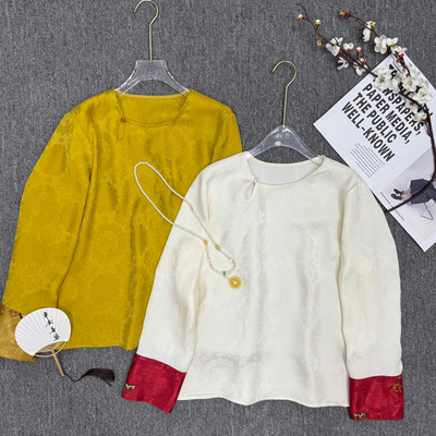 LC大牌老钱新中式提花马到成功百搭提花打底小衫YS2-t291