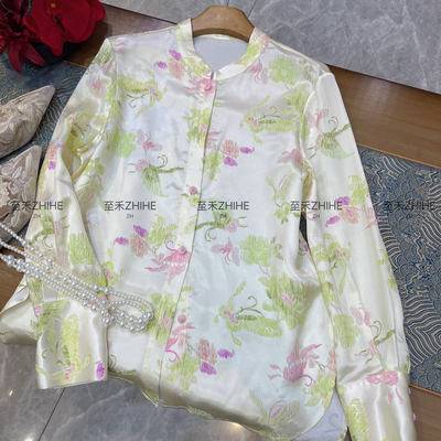 LC极简大牌老钱新中式桑蚕丝提花蝶恋花上衣小衫YS2-t213