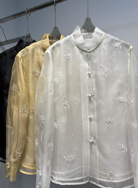 LC-双层真丝欧根纱精致花卉刺绣气质时尚上衣小衫YS2-zl-A77371