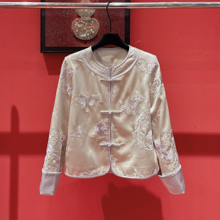 国风刺绣印花压褶工艺氛围感短外套w86 新中式 26年春款