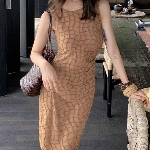 LC夏上新轻奢老钱风复古华夫格子连衣裙W735