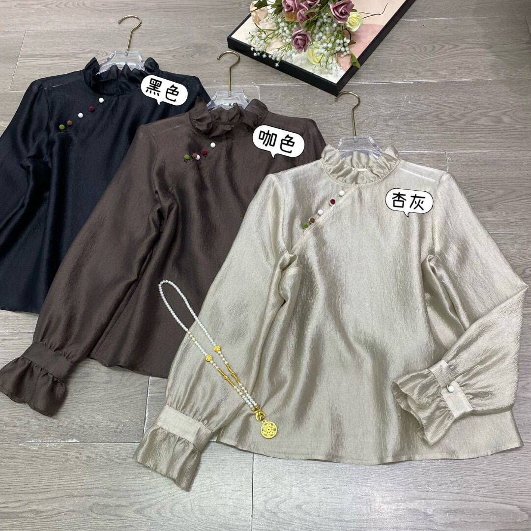 LC百搭洋气显瘦花边领彩扣上衣可内搭可外穿小衫G222-99563