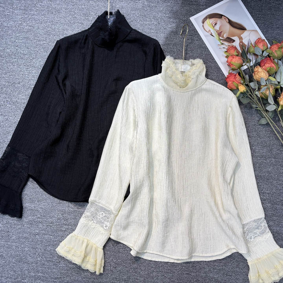 LC新新中式极简风立领修身蕾丝拼接褶皱人棉小衫YS5-t087