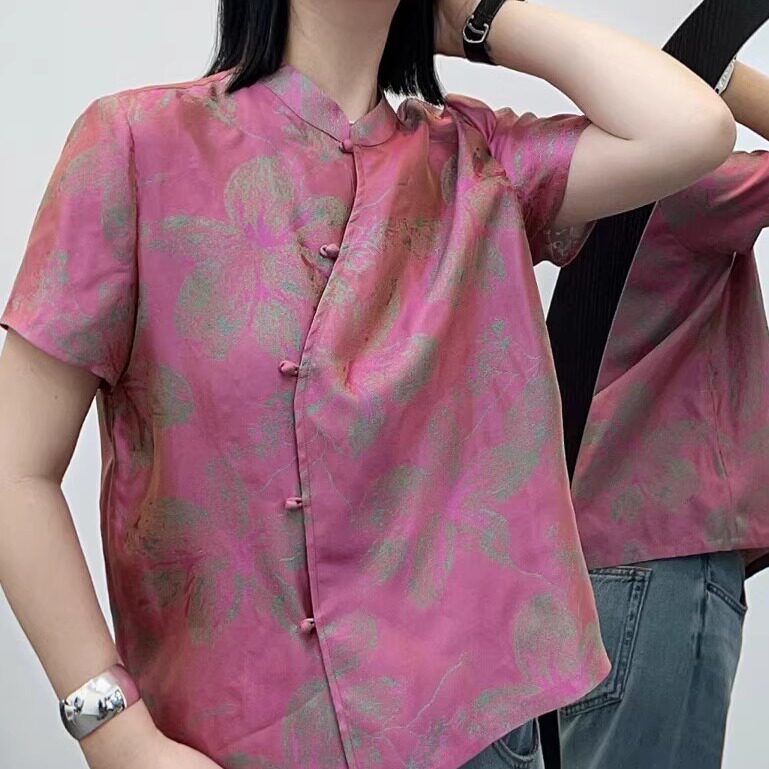 LC夏上新高端真丝浮光锦国风立领小衫YS19-G319