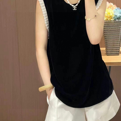 LC复古压褶单边飞袖丝绒小衫(不含任何配件)SY25516
