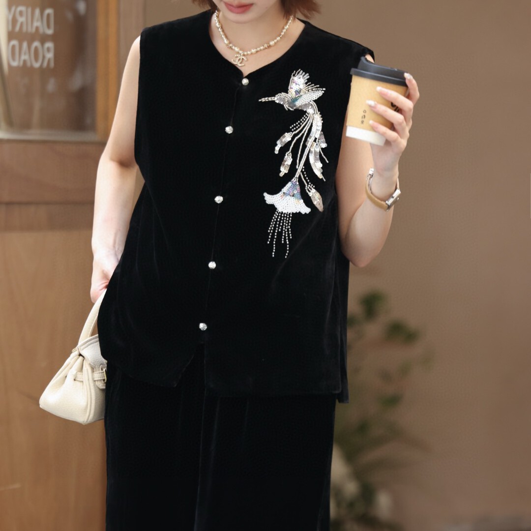 LC夏上新真丝丝绒钉珠马甲YS112-G3111