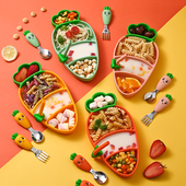 宝宝餐盘儿童学吃硅胶饭碗带吸盘防摔餐具婴儿辅食叉勺分格盘饭兜