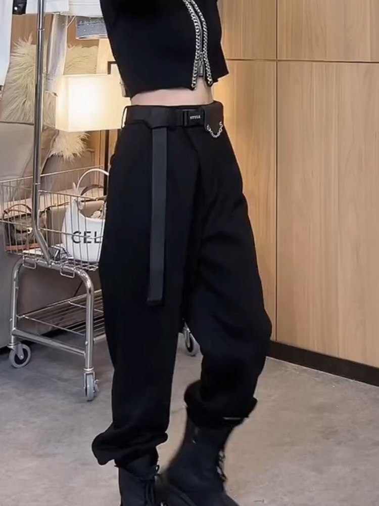 BLACK CASUAL CARGO PANTS WOMENS AUTUMN AND WINTER FLEECE EUROPEAN AND AMERICAN STREET SWEATPANTS LOOSE AND THIN WIDE-LEG PANTS STRAIGHT-LEG SWEATPANTS