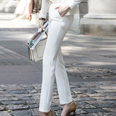 ol正装 小脚裤 子带口袋职业修身 裤 春夏女西裤 白色黑色 气质商务长裤