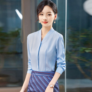 气质服务员套裙 V领45棉斜纹空乘面试职业制服套装 白色衬衫 女长袖