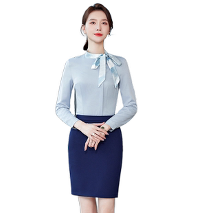 春秋长袖衬衫女气质酒店餐饮前台工作服套裙丝巾领衬衣职业套装