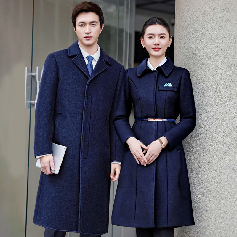 冬季职业装羊毛大衣男女中长款高端藏青毛呢外套地铁售楼部工作服