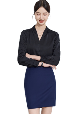缎面女士长袖衬衫V领垂顺高级感