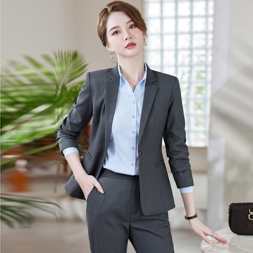 职业女长袖西服一扣简约套装工服