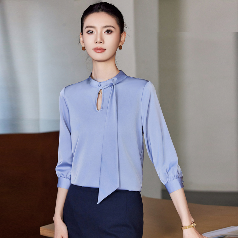 高级醋酸缎面职业衬衫飘带设计感