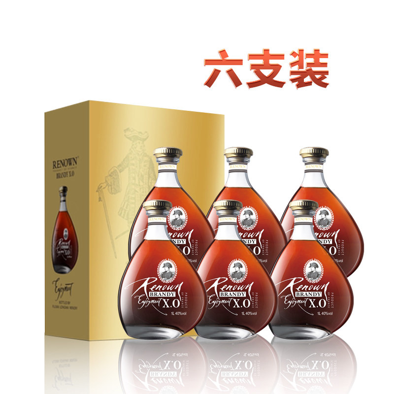 雷诺 洋酒 RENOWN悦享XO白兰地金装版40度1L*六瓶装 礼盒烈酒