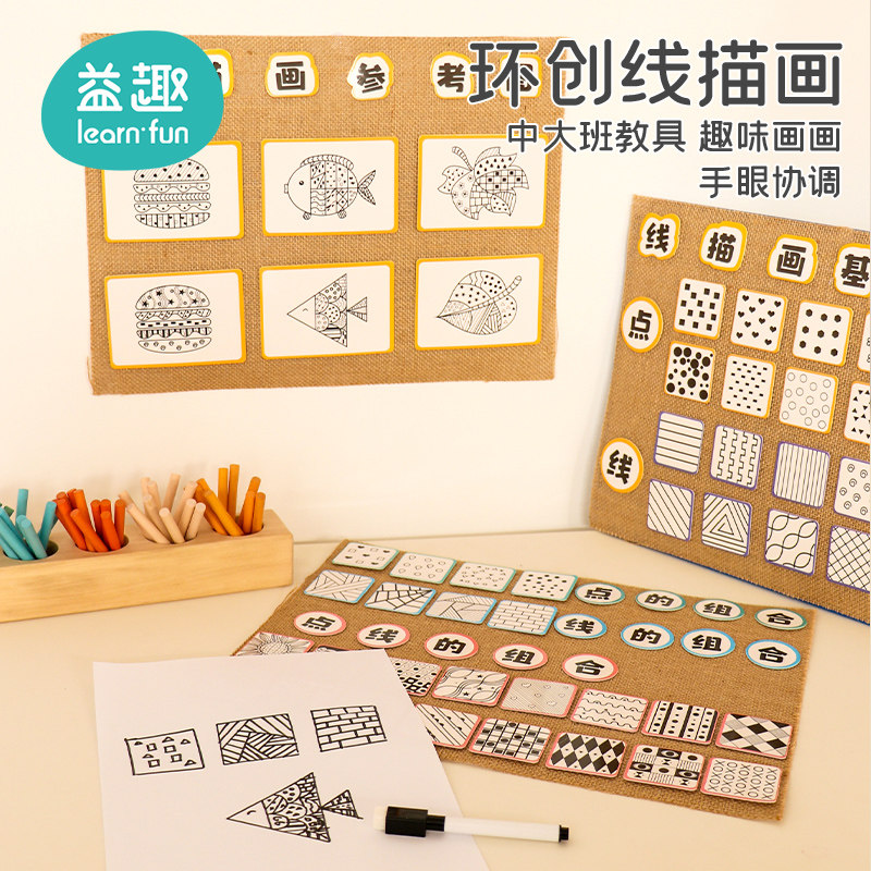 环创线描画幼儿园中大班美工区布置麻布墙面班级教室装饰区角材料