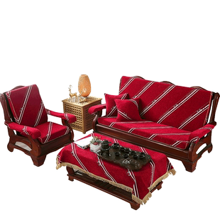 木沙发垫坐垫带靠背联邦椅三人老式连一体海绵套凉椅子可拆洗