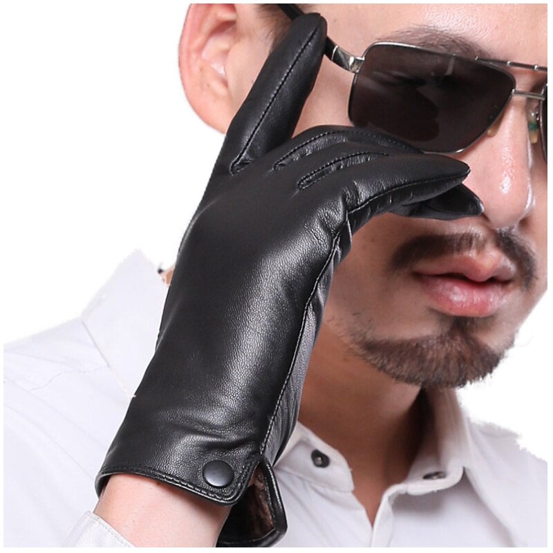 HAINING LEATHER GLOVES MENS WINTER WARMTH THICKENED DRIVING MOTORCYCLE TOUCH SCREEN THIN GOATSKIN GLOVES