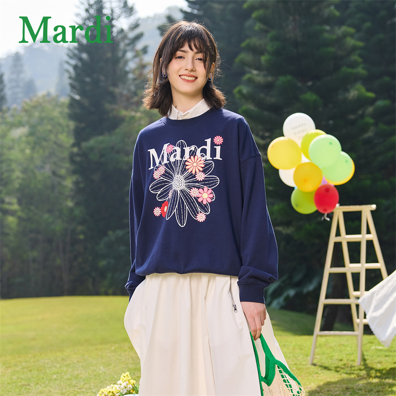 MARDI官方正品小雏菊印花长袖卫衣宽松百搭上衣女2025秋季新款