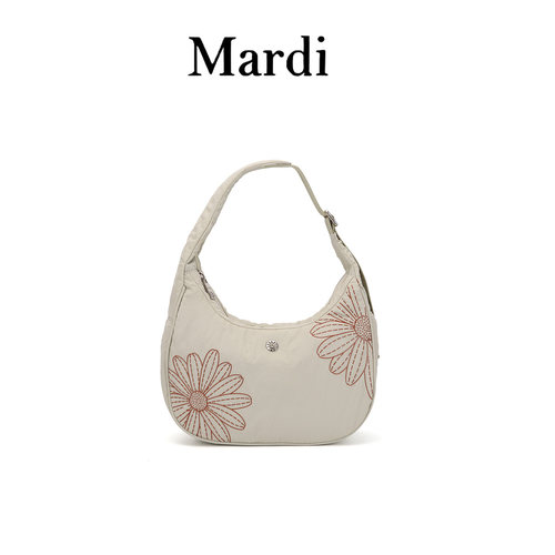 【MARDI官方】小雏菊刺绣手提月牙包纯色女款社交通勤帆布包包包