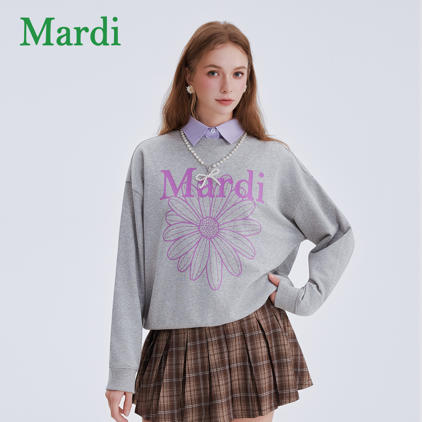 MARDI官方正品小雏菊印花长袖卫衣女2025年秋季新款休闲纯棉上衣