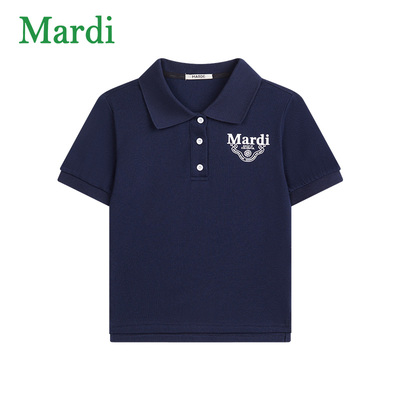 MARDI官方正品刺绣胸章短袖T恤女夏季新款POLO领修身显瘦短款上衣
