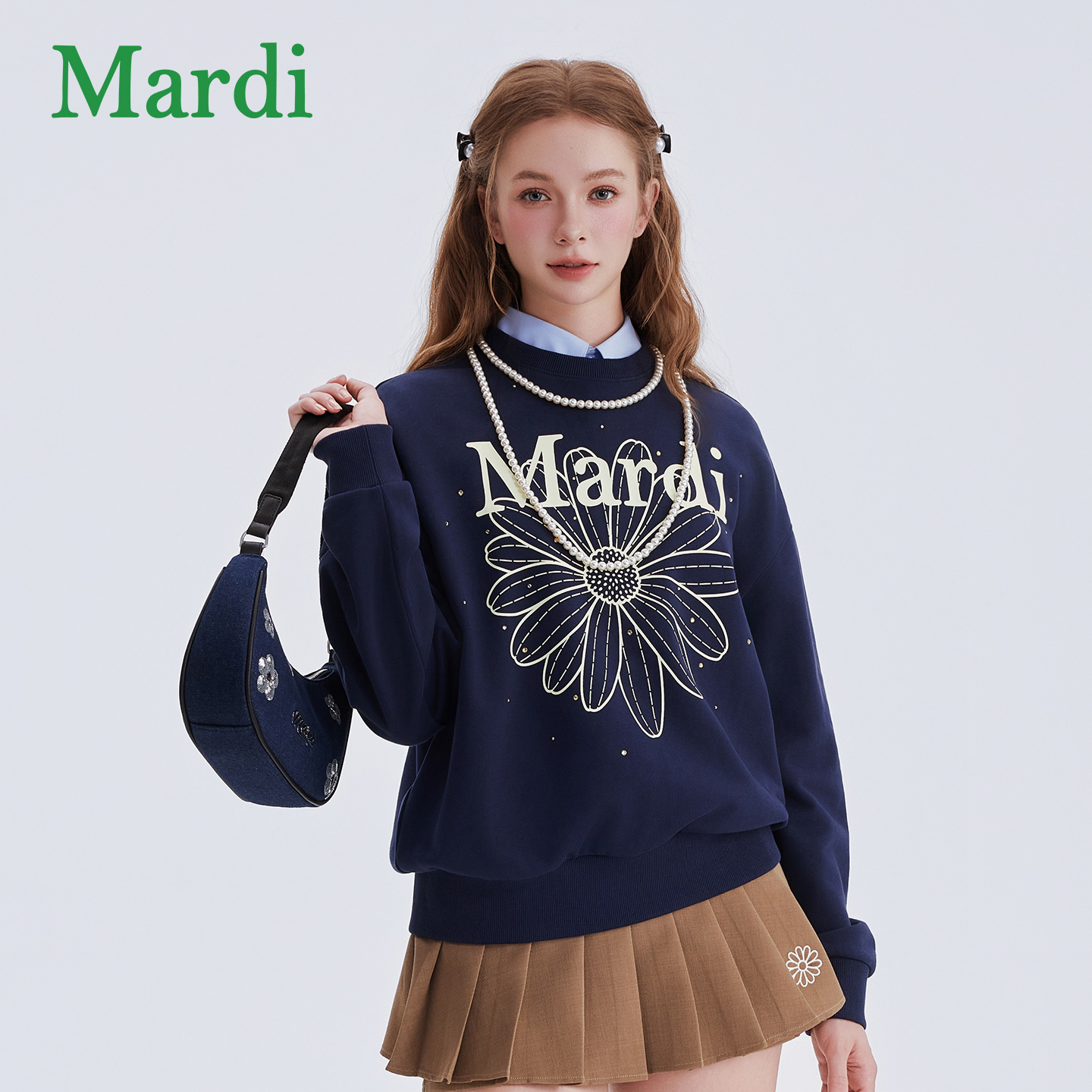 MARDI官方正品大雏菊字母印花长袖卫衣2025年秋季新款纯棉上衣女