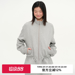 omont蛋挞家灰色运动休闲立领卫衣外套女2026秋季宽松设计感上衣