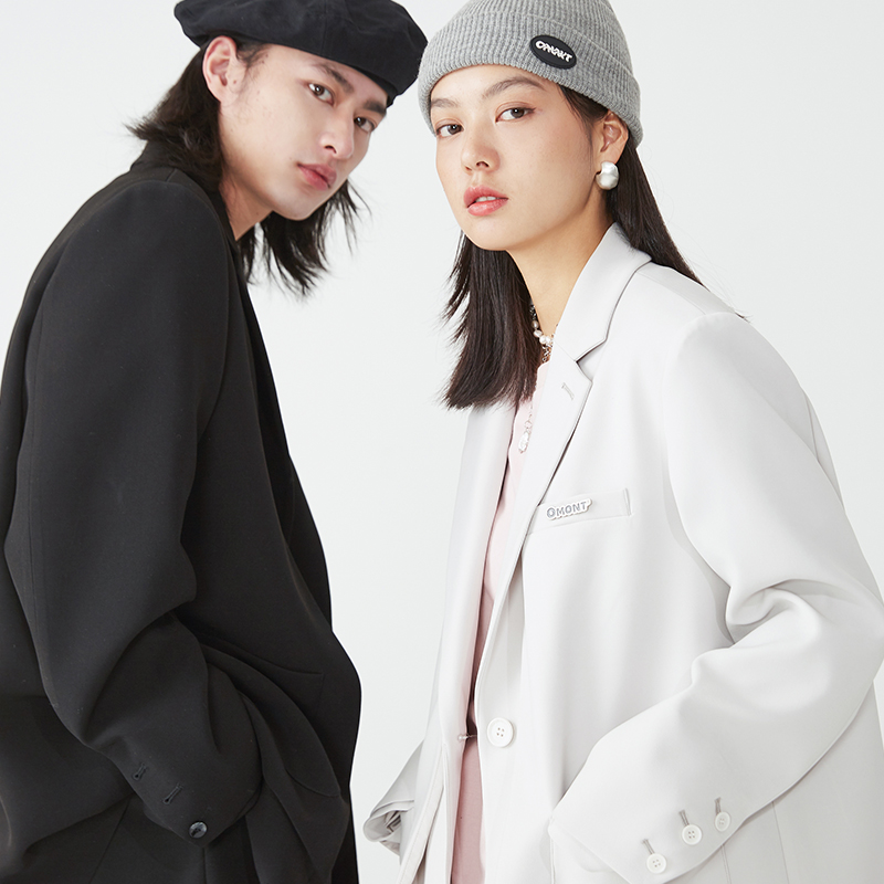 omont薄款情侣春秋季白色西装