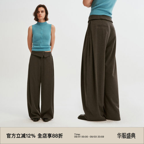 老钱风高腰设计感宽松阔腿西装裤