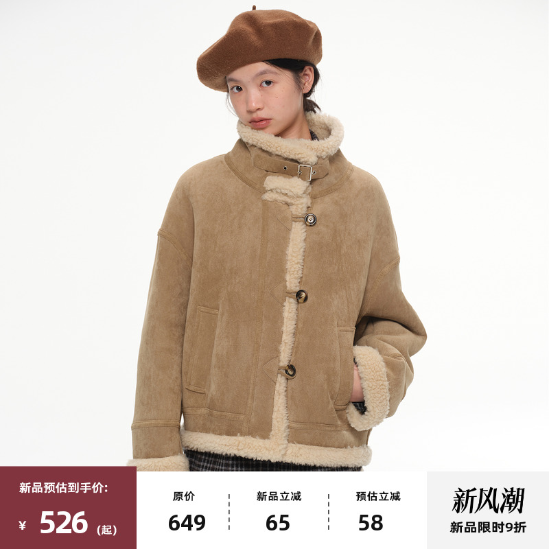 复古立领皮毛一体外套