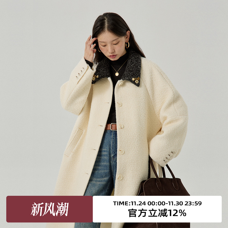 omont蛋挞家羊毛混纺中长款