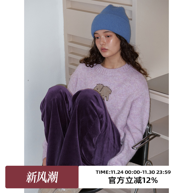 复古灯芯绒高腰直筒休闲裤