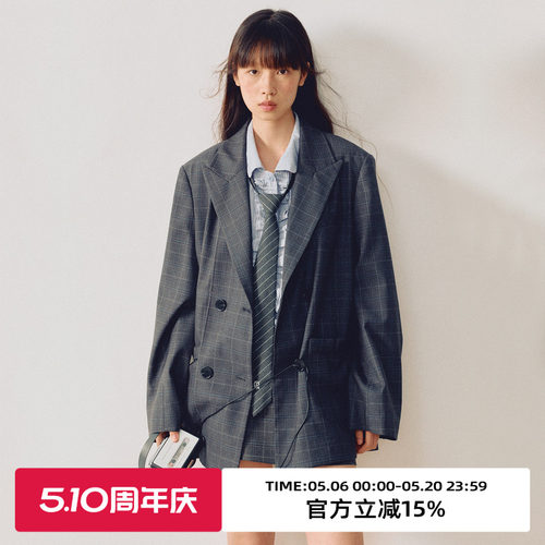 宽松大版型/格纹西装外套