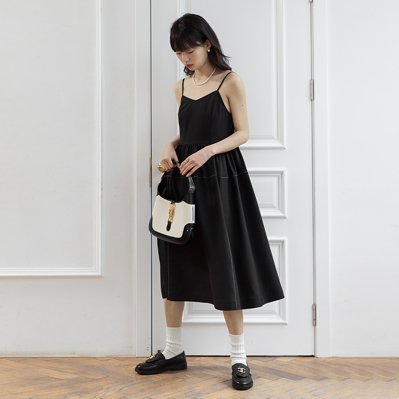 omont蛋挞家复古吊带裙夏季